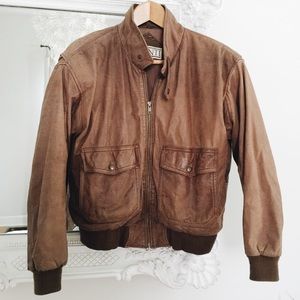 Vintage Worn Leather Bomber Jacket